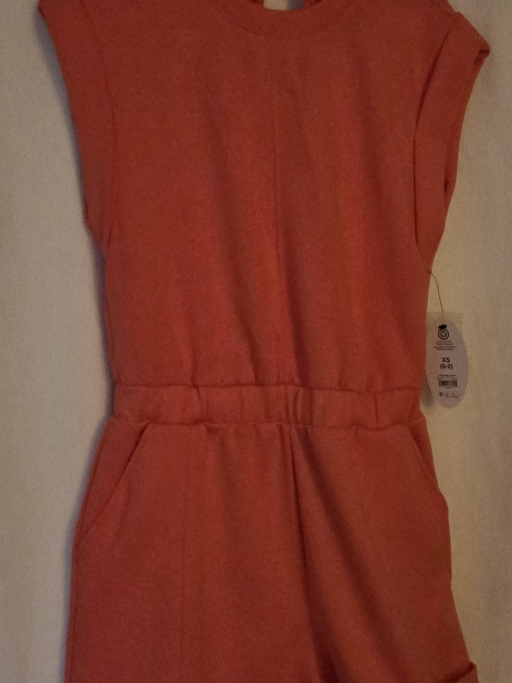 Scoop Scuba Crewneck Sleeveless Coral Romper with Elastic Waist